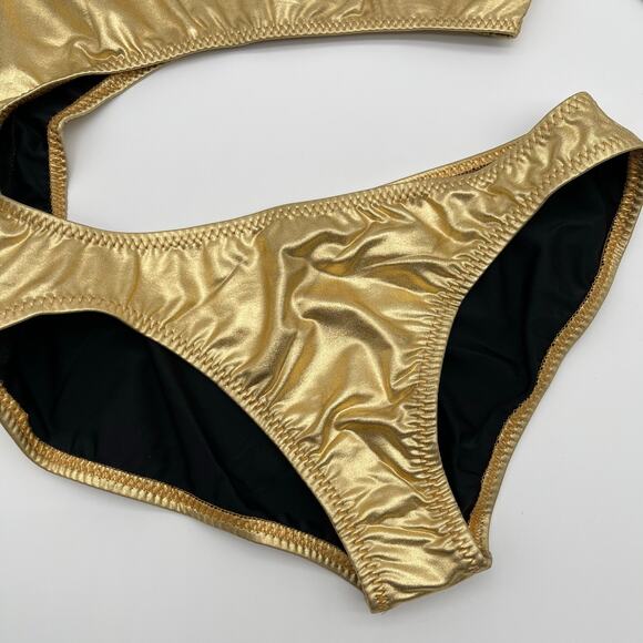 Norma Kamali | NWT Shane Metallic Gold Foil One Piece Bathing Suit Bodysuit S - Picture 7 of 13